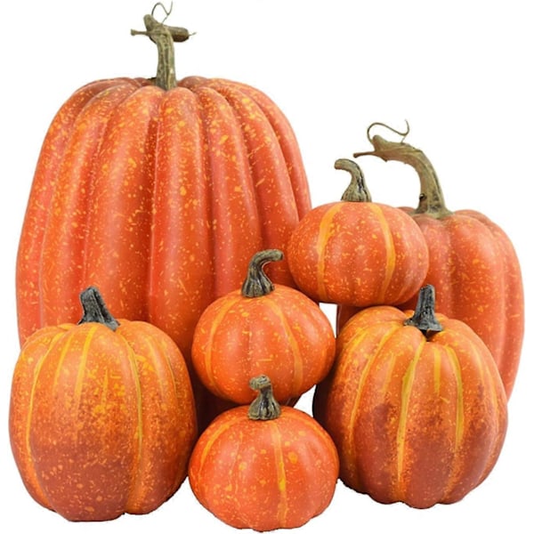 7 Halloween Gresskar Assorterte Størrelser Falske Kunstige Gresskar, Halloween-dekorasjoner, høstdekorasjoner, gresskardekorasjoner, gresskar, for Gårdshus Høst