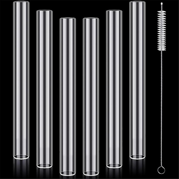6 st 4 tum Klar Borosilikatglasrör 12 mm OD 8 mm ID 2 mm Tjockt Glasblåsningsrör med Rengöringsborste