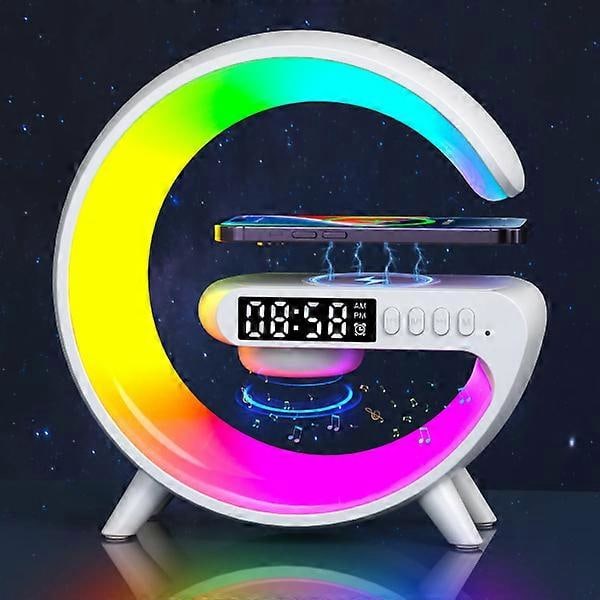Multifunksjonell Trådløs Lader Stativ Høytaler TF RGB Nattelys 15W Rask Ladestajon for De Fleste Smarttelefoner - Svart Black
