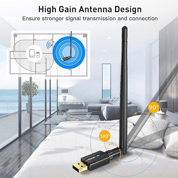 Usb Bluetooth 5.3 Adapter til PC, Driverfri, Lang Rækkevidde 150m Bluetooth Stick Modtager & Sender Kompatibel med Windows 11/10/8.1, (kræver
