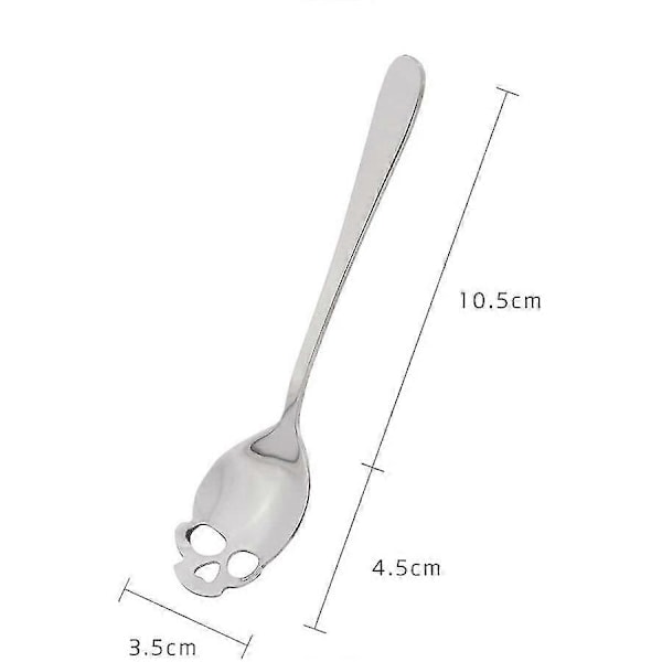 Sæt af 6 Hodeskalle Teskeer i Rustfrit Stål, 15 Cm Hodeskalle Sukkerske, Kaffeske Opvaskemaskine Sikker, Hodeskalle Ske, Hodeskalle Ske Serie
