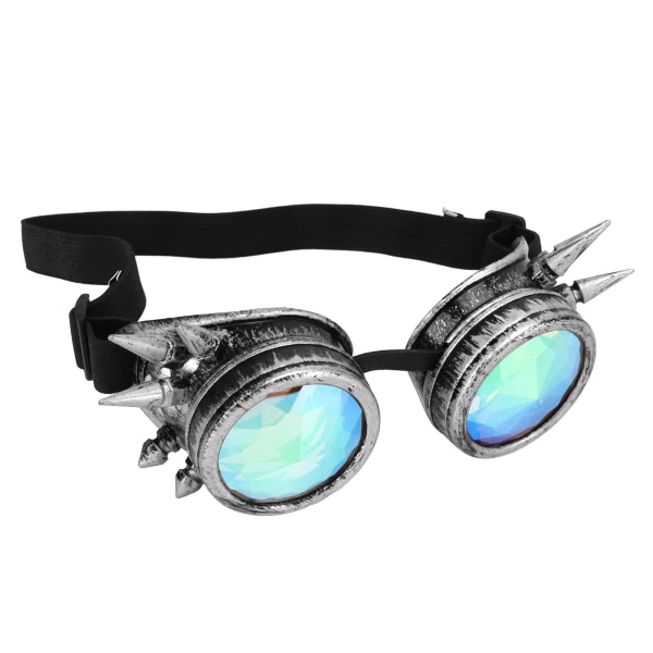 YO Halloween Kalejdoskop Rave-glasögon Regnbågskristall Linser Justerbara Trippy Psykedeliska Steampunk-glasögon Antik Silver