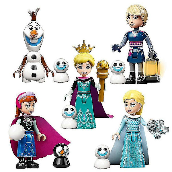 5 stk/sett Frozen-serie Minifigurer Byggeklossersett, Elsa Anna Mini Actionfigurer Leke for Barn