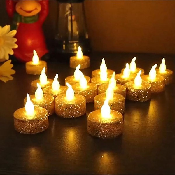 12 stk. Flammeløse LED-Teelys Batteridrevet Glitterlys Hjemmedekoration