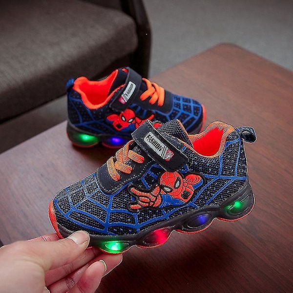 Kids Sports Shoes Spiderman Lighted Sneakers Children Led Luminous Shoes For Boys blue 23