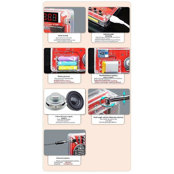 FM Radio DIY Kit Elektronisk Montering Loddeøving Kit 50-108 MHz Mottaker med LCD-Skjerm