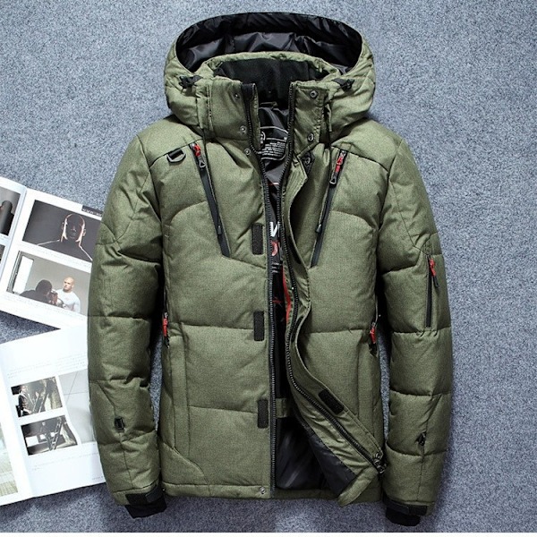 Herrdunjacka Vinter Parka Huva Utomhus Tjock Varm Överdimensionerad Mode 2024 Dragkedja Nedre Jacka Green XL