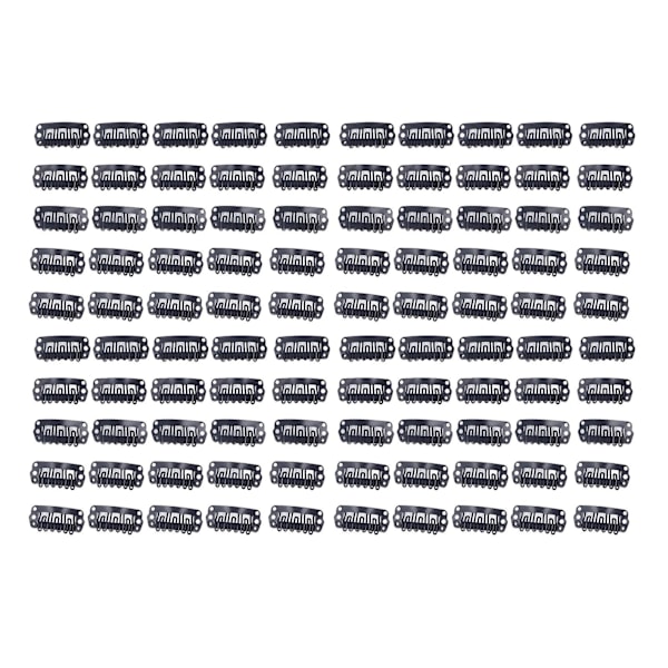 100 st Hårclips i Svart U-Form av Rostfritt Stål med 6 Kamtänder - Hårförlängningsklämmor 2,3 cm