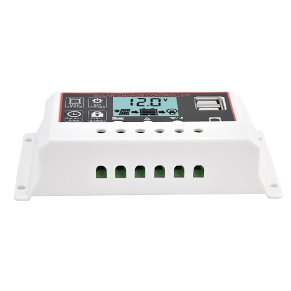 Solcellepanelkontroller Smart Dual USB Batteri PWM Ladningsutladningskontroll Enhet 12V/24V20A