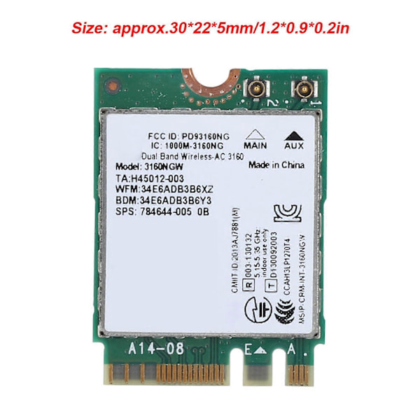 For Intel 3160AC NGW Trådløst WIFI-kort 433Mbps Bluetooth 4.0 Dobbelt bånd Netværkskort