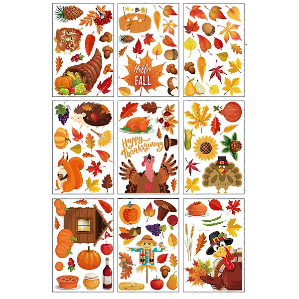 Thanksgiving Vindudekals Høstdekorasjoner Thanksgiving Vindudekals Ferie Tyrkia Klistremerke for Glassvindu Thanksgiving Dekorasjoner
