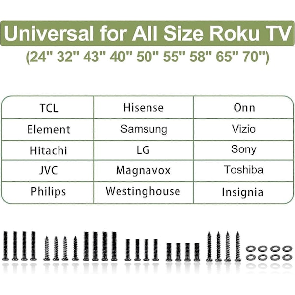 Stativskruvar och brickor för alla TV-stativben, skruvsats för TCL Hisense Samsung LG Vizio JVC Onn Sony Toshiba Insignia Westinghouse Philips Sharp Ro
