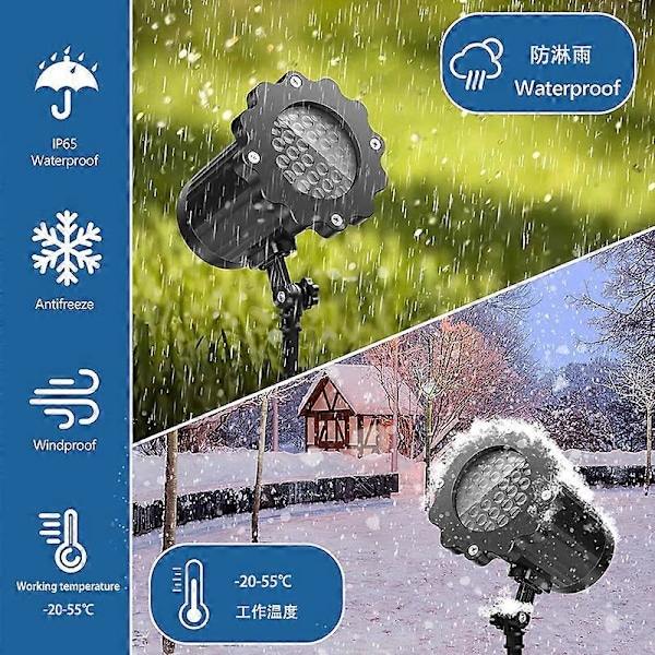 Utomhus LED-projektor för jul, LED-projektor för snöfall, landskapsljus med snöfall, IP65 vattentät roterbar förstärkt festlig projektor