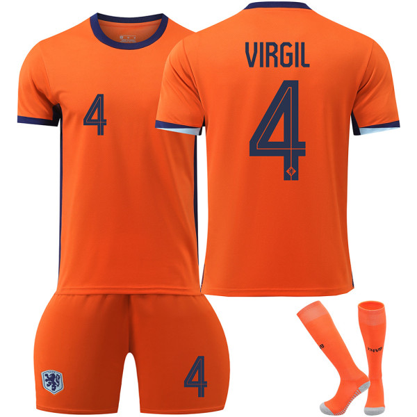 Nederländernas Europacup hemmatröja nr 4 Virgil ny säsong senaste fotbollströja för vuxna och barn- NO.4 L