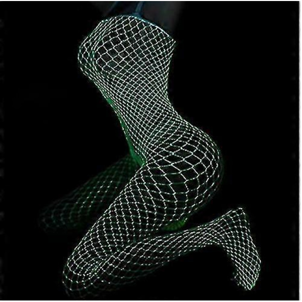 Glow In The Dark Fishnet Strumpbyxor, Kvinnliga Sexiga Fishnet Strumpbyxor Lågt Skurna Vita