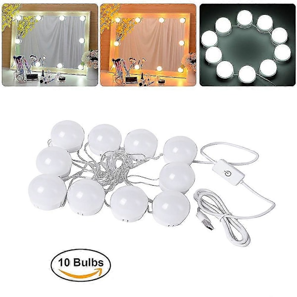 Hollywood Style USB LED Sminkespeillys, 10 Pærer 3 Lysmoduser For Sminkebordsett I Garderobe (speil Ikke Inkludert)