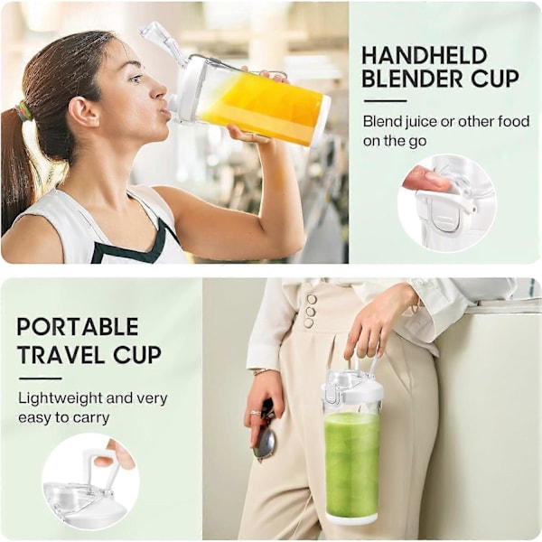 Mini Bærbar Blender, 150W Kraftfuld Blender til Shakes og Smoothies, Personlig Blender med 6 Blade, 20 Oz Mini Blenderkop med Rejselok og USB