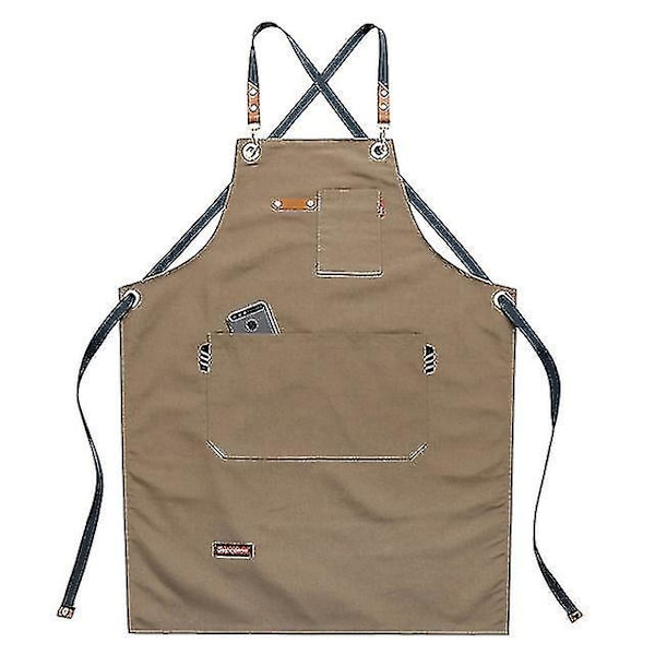 Unisex Arbeidsforkle Canvas Forkle Bib Justerbar Kjøkkenforkle