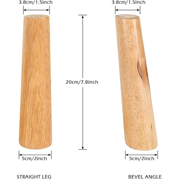 4 st Koniska Möbelben i Ekträ, Massivt Trä Soffa Ben, Trä Sängben, Trä Skåpben med Universal Fäste för Soffa, Bord, Stol (20cm Slant)