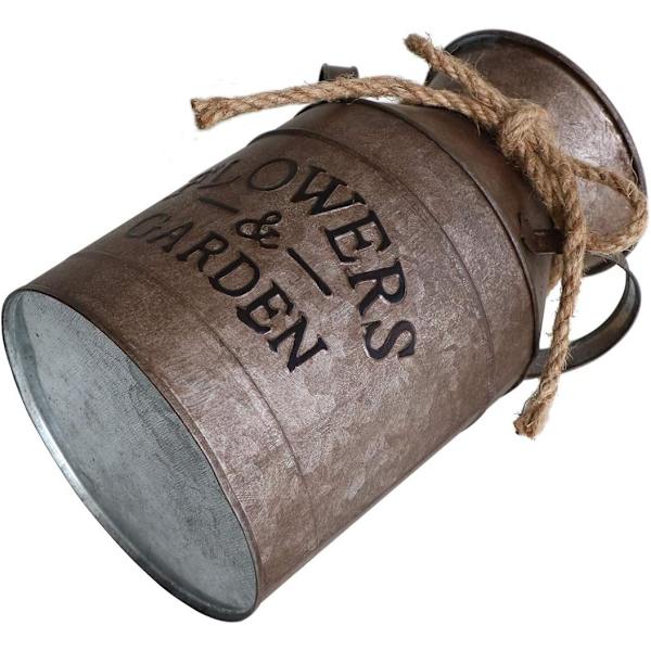 Shabby chic metallvas med rostig färgdekoration mjölkkanna hink rustik primitiv kanna lantlig inredning stor