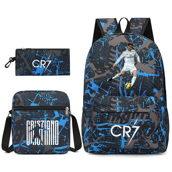 Fotbollsstjärna C Ronaldo Cr7 ryggsäck med printed runt studenten Tredelad ryggsäck. Huahua 2 threepiece suit