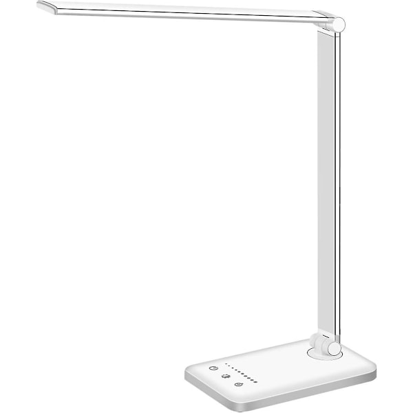 Sølv LED Bordlampe med USB Opladning - 5 Tilstande 5 Lysstyrke Niveau Timer