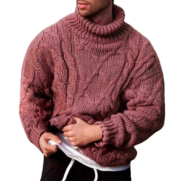 Høyhalsgenser for menn i chunky strikk med rulleskjørt Light red M