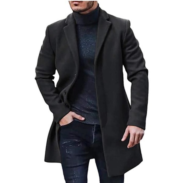 Mænds uldfrakke i midtlængde trenchcoat Black M