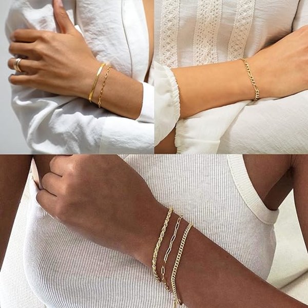 Guldarmbånd til kvinder 14K ægte guld smykkesæt til kvinder Søde tennisperlearmbånd til kvinder cubansk link med spændekæde