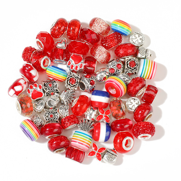 60 st akrylhartslegering regnbåge stora hål pärlor set DIY flickaccessoarer Red