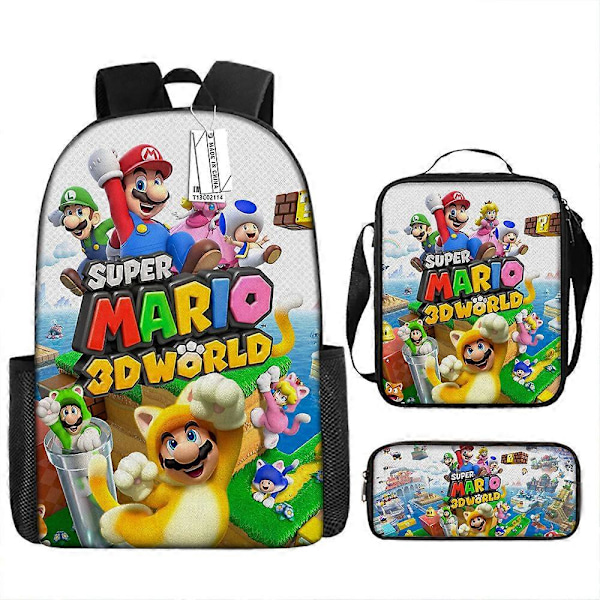 New Mario Cartoon Backpack Primary and Secondary School School Bag Backpack Three-piece Set Shoulder Bag Pen Bag 10 -NMAOV