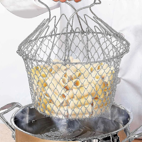 Foldbar salatkurv med stivere - Rustfritt stål - Enkel oppbevaring - Forsiktig snurr - 22,5 cm