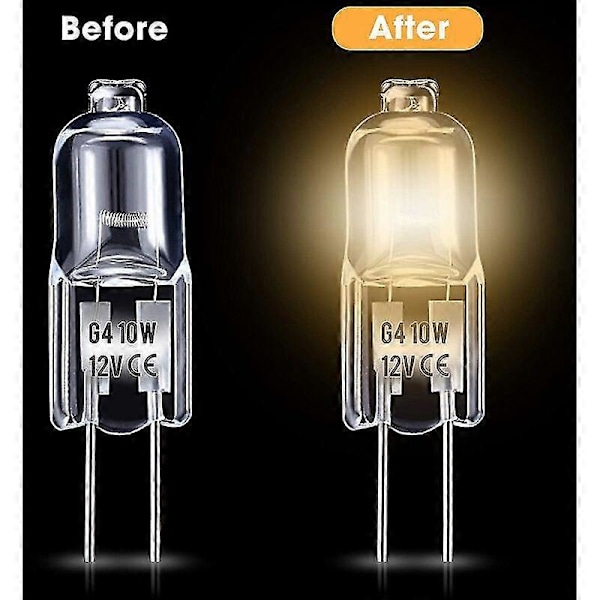 10 stk G4 Halogen Pærer, 12v 20w G4 Pære, Varmt Hvidt 3000k, 150lm, Dæmpbar, G4 Halogen Lampe