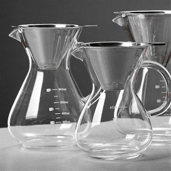 Glaskaffekande med filter, højtemperaturbestandig espressokande, graduerede skalaer, kaffeserver 600 ml