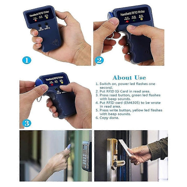 Håndholdt 125KHz RFID-leser, skriver, duplisering, kopiering, oppgradert ID-kortkloner, programmerer, med 10 stk