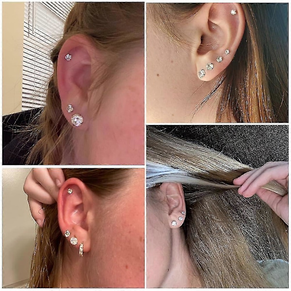 5 Par Stud Øreringe Sæt, Hypoallergenisk Kubisk Zirkonia 316l Øreringe Rustfrit Stål Cz Øreringe 3-8mm (Stål Farve)