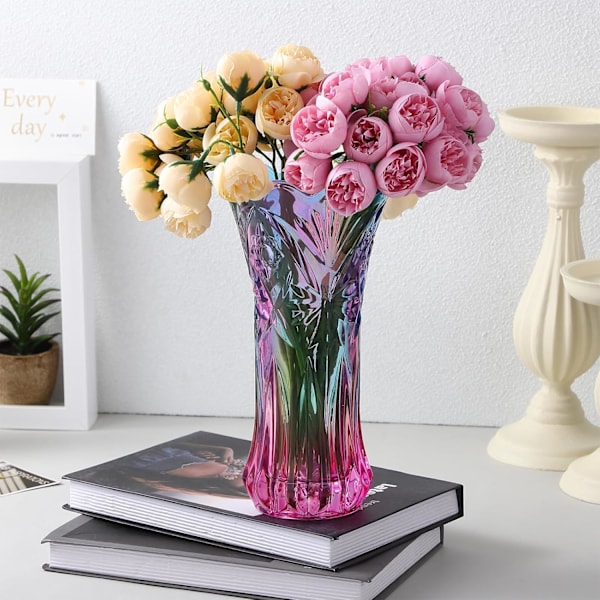 Unik Krystal Glas Vase Dekorativ Regnbue Vase Blomst Plante Beholder Bord Midtpunkt Farvet Glas Vase til Hjem Kontor Bryllup