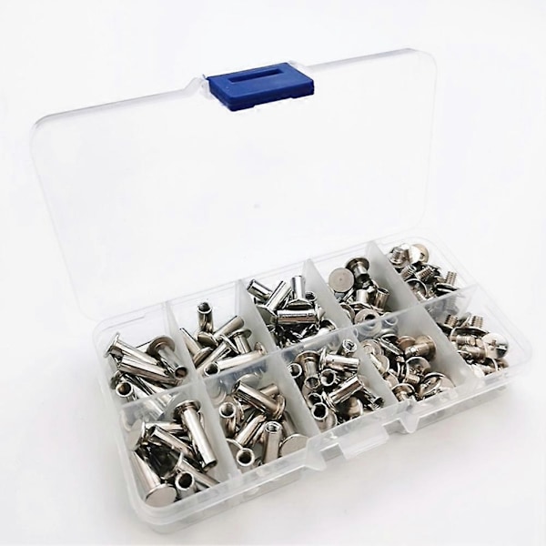 80 Set Chicago-skruvar 5 Storlekar 6 10 12 15 18mm Bindningskruvar Dubbar Nitar, för Läder, Bokbindning