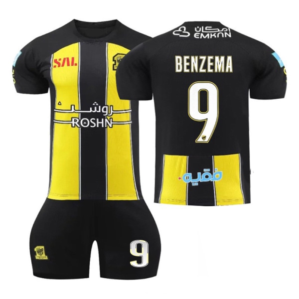 Benzema 23-24 Saudi Arabia League Al-Ittihad trøje nr. 9 hjemmefodboldtrøjer sæt til voksne børn - Perfet Kids 26 (140-150 cm) - NO.9 22