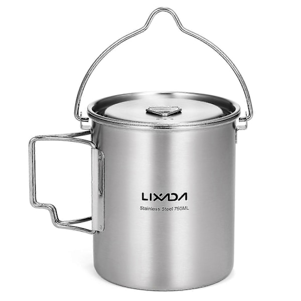 750ml Rostfritt Stål Kanne Bärbar Vattenmugg Koppen Med Lock Och Vikbart Handtag Utomhus Camping Matlagning Picknick-Yvan
