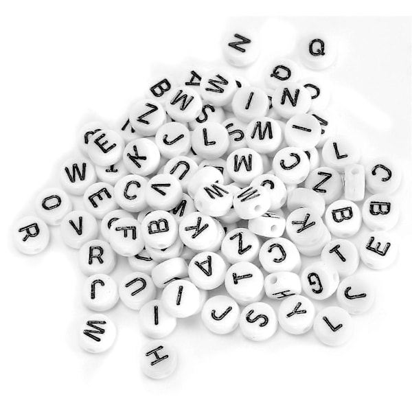 Alphabet Perler 100 stk Akryl Sort - Bogstaver Vedhæng DIY Smykkeforsyninger, Håndværk Perler