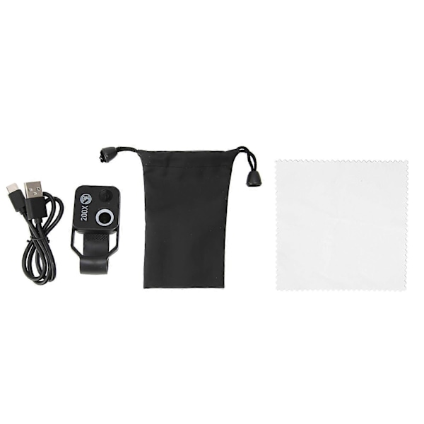 200X Telefon Mini Lomme Mikroskop med CPL Linse Universal Telefon Mikroskop Klip til iPhone til Android Sort