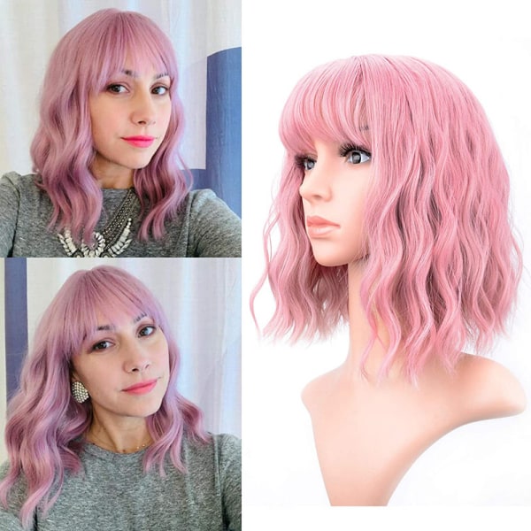 Anime Cosplay Holloween Wig Short Bob Curly Rose Network