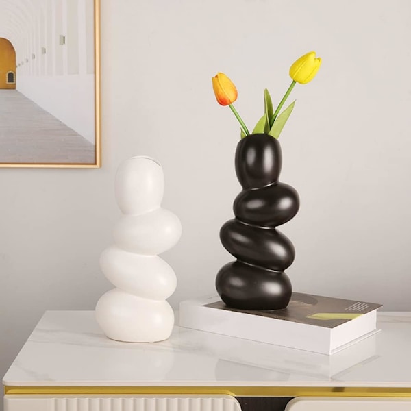Keramisk vase, moderne hvid vase, egnet til hjemmedekorering stue, hjem, kontor, midtpunkt, bord og brudevaser