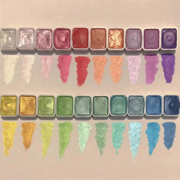 20 Farver Vandfarvemalingssæt, Metallic Vandfarvemalingssæt, Glitter Vandfarve Solid Maling B