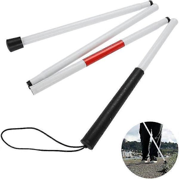 Stok til blinde, skridsikker aluminiumsfoldbar stok med refleks i mørket, bedste mobile stok til synshæmmede (længde: 124 cm)