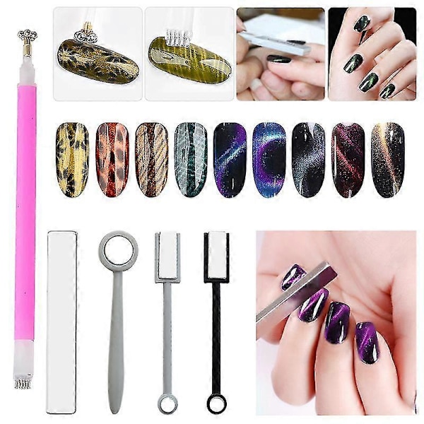 For 2024 5pcs Nail Magnet Tool Set Nail Magnet Pens Magnet Stick For 3d Magnetic Cat Eye Gel Polish Nail Art, Salon Quality Tools