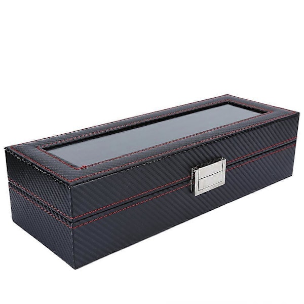 Sex-fackigt Urklocka Box PU Läder Urklocka Förvaring Box Svart Display Smycken Armbandsur Organizer