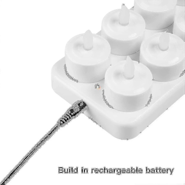 Flammeløse Lys - 12 Oppladbare LED-Flimrende TeLys + 12 Frostede Kopper - Leveres med Laderbase, Ingen Batterier Trengs