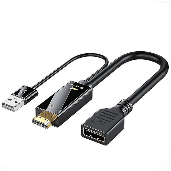 4K HDMI til DP Displayport Aktiv konverteringskabel med USB-strøm for PC-bærbar PC